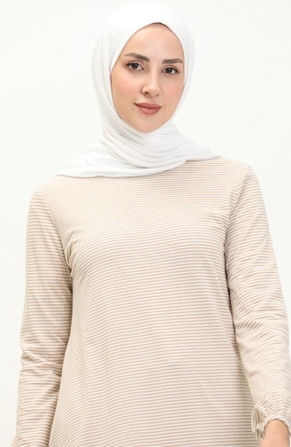 Striped Elastic Sleeve Tunic 8613-02 Mink 8613-02