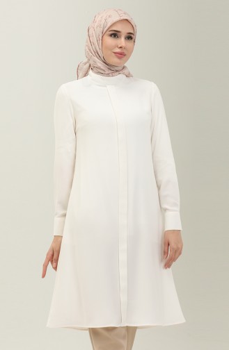 Patlı Uzun Tunik 15069-01 Beyaz