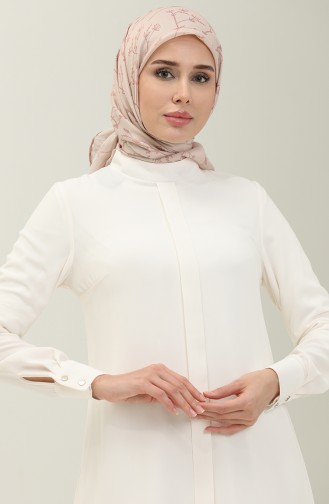 Patlı Uzun Tunik 15069-01 Beyaz