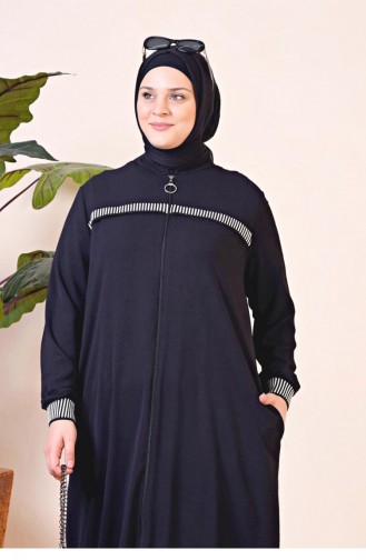 Kadin Buyuk Beden Aerobin Fermuarlı Ferace Spor Tesettur Giyim Oversize 8710 Siyah
