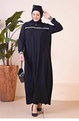 Aerobin – Abaya De Sport à Fermeture éclair Pour Femmes Grande Taille Hijab Vêtements Surdimensionnés 8710 Noir 8710.siyah