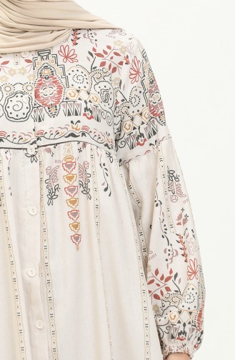 Gemusterte Leinen-Abaya 24Y8949-03 Beige-Senf 24Y8949-03