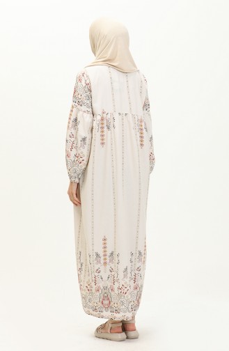 Gemusterte Leinen-Abaya 24Y8949-03 Beige-Senf 24Y8949-03