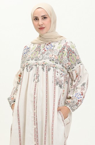 Abaya en Lin à Motifs 24Y8949-04 Beige Tabac 24Y8949-04