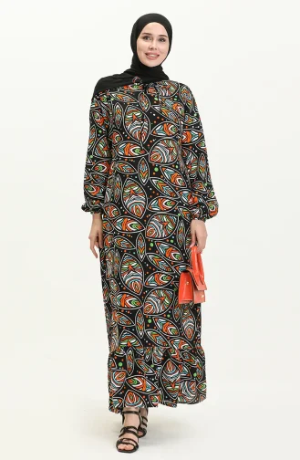 Gemustertes Viskosekleid 7005-01 Schwarz 7005-01