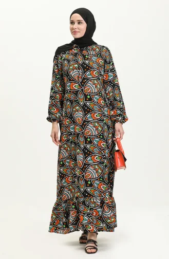 Gemustertes Viskosekleid 7005-01 Schwarz 7005-01