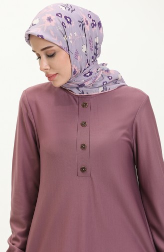Elastic Sleeve Hidden Button Dress 0578-01 Lilac 0578-01