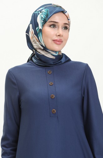 Robe Plissée à Manches élastiques 0578-03 İndigo 0578-03