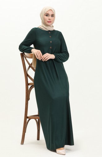 Elastic Sleeve Hidden Button Dress 0578-05 Emerald Green 0578-05