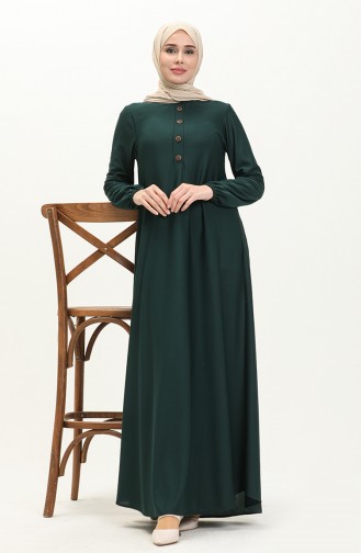 Elastic Sleeve Hidden Button Dress 0578-05 Emerald Green 0578-05