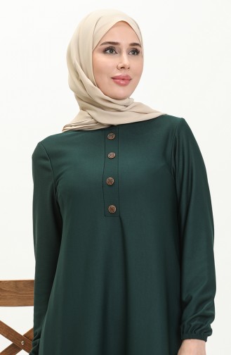 Elastic Sleeve Hidden Button Dress 0578-05 Emerald Green 0578-05