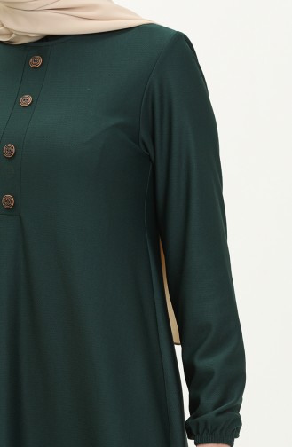 Elastic Sleeve Hidden Button Dress 0578-05 Emerald Green 0578-05