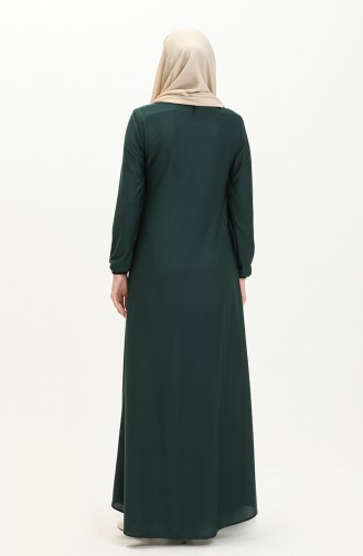 Elastic Sleeve Hidden Button Dress 0578-05 Emerald Green 0578-05