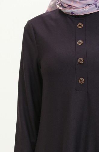 Elastic Sleeve Hidden Button Dress 0578-07 Purple 0578-07