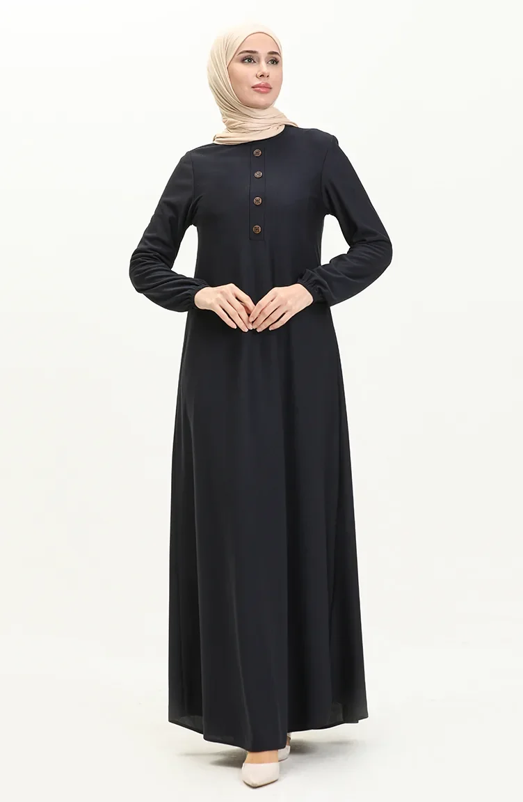 Robe à Manches Elastiques 0578-08 Bleu Marine 0578-08