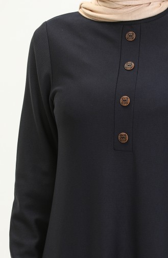 Elastic Sleeve Hidden Button Dress 0578-08 Navy Blue 0578-08
