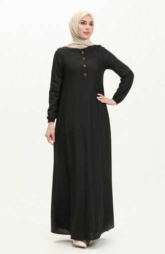 Robe Plissée à Manches élastiques 0578-09 Noir 0578-09