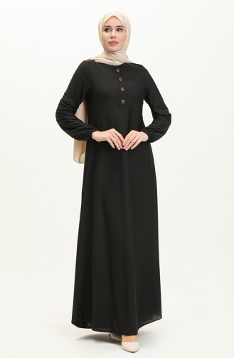 Robe Plissée à Manches élastiques 0578-09 Noir 0578-09