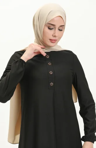 Robe Plissée à Manches élastiques 0578-09 Noir 0578-09