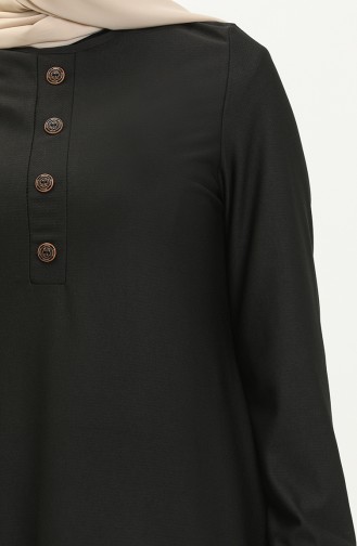 Robe Plissée à Manches élastiques 0578-09 Noir 0578-09