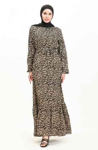 Leopard Print Dress 0055-01 Beige Black 0055-01