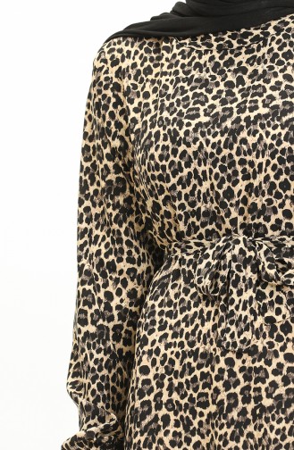 Leopardenmuster-Kleid 0055-01 Beige Schwarz 0055-01