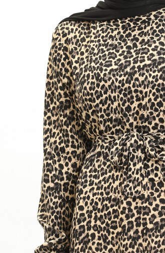 Leopard Print Dress 0055-01 Beige Black 0055-01