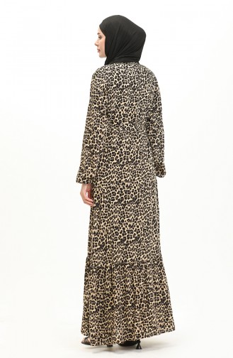 Leopardenmuster-Kleid 0055-01 Beige Schwarz 0055-01