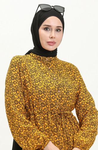Printed Shirred Dress 0058-03 Mustard 0058-03