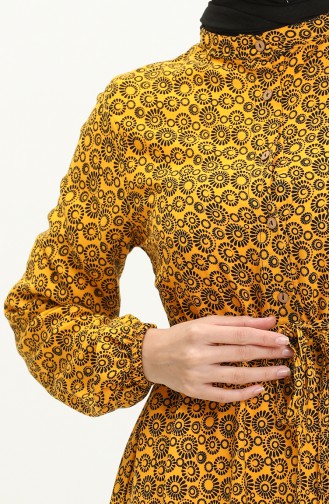 Printed Shirred Dress 0058-03 Mustard 0058-03