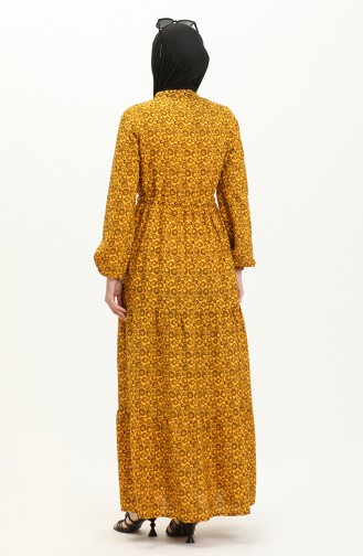 Printed Shirred Dress 0058-03 Mustard 0058-03