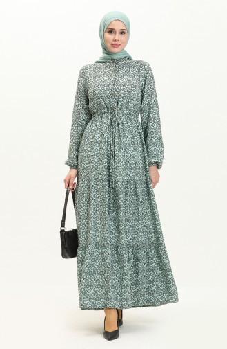 Printed Shirred Dress 0058-04 Mint Green 0058-04