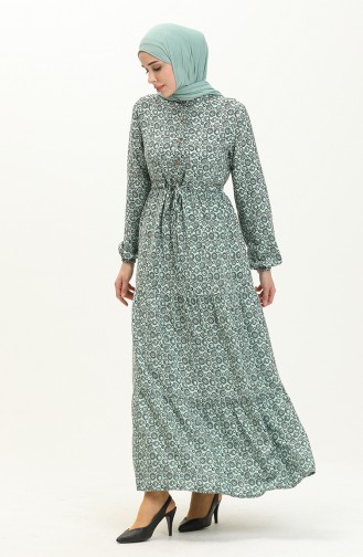 Printed Shirred Dress 0058-04 Mint Green 0058-04