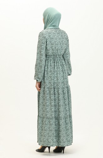 Printed Shirred Dress 0058-04 Mint Green 0058-04