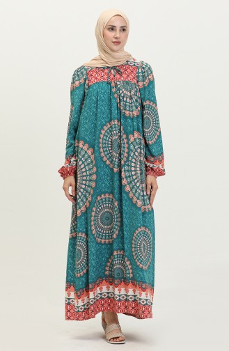 Gemustertes Kleid aus Viskose 24Y9005-03 Grün 24Y9005-03