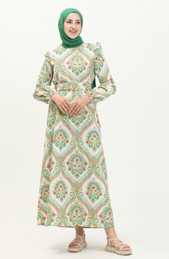 Printed Linen Dress 24Y8903-02 Green Orange 24Y8903-02