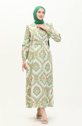 Printed Linen Dress 24Y8903-02 Green Orange 24Y8903-02