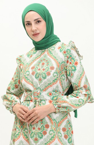 Printed Linen Dress 24Y8903-02 Green Orange 24Y8903-02