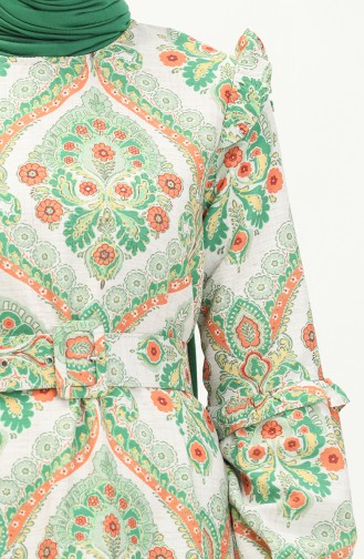 Printed Linen Dress 24Y8903-02 Green Orange 24Y8903-02