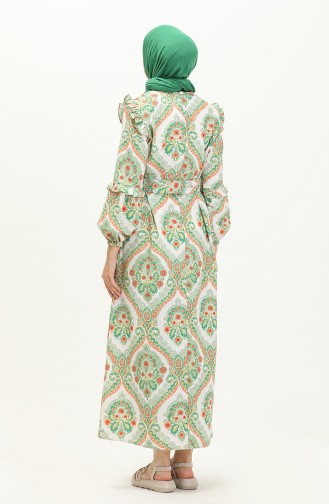Printed Linen Dress 24Y8903-02 Green Orange 24Y8903-02