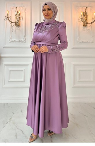 Amine Hüma Berrak Satin Abendkleid Lavendel 2866