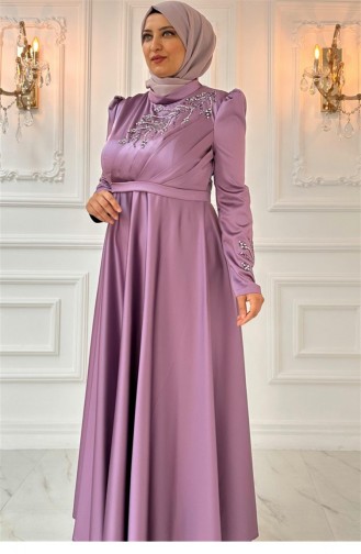 Amine Hüma Berrak Satin Abendkleid Lavendel 2866