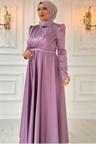 Amine Hüma Berrak Satin Abendkleid Lavendel 2866