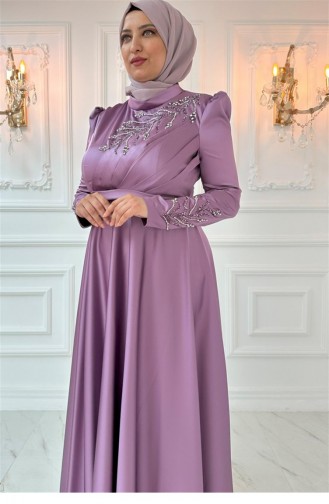 Amine Hüma Berrak Satin Abendkleid Lavendel 2866