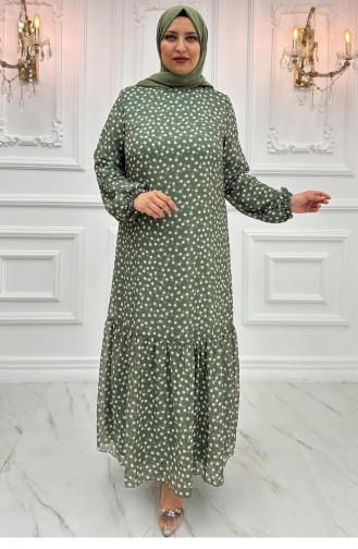 Amine Hüma Polka Dot Chiffon Dress Khaki 2887