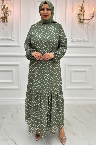 Amine Hüma Polka Dot Chiffon Dress Khaki 2887