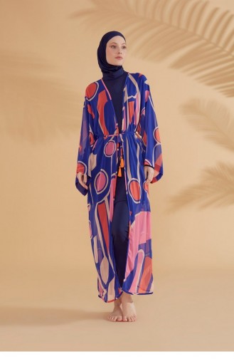 Geometrik Saks Kimono Kaftan P2339