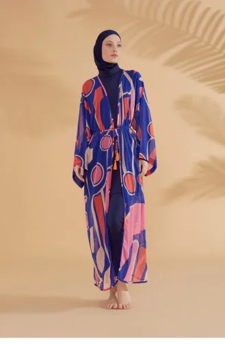 Geometrik Saks Kimono Kaftan P2339
