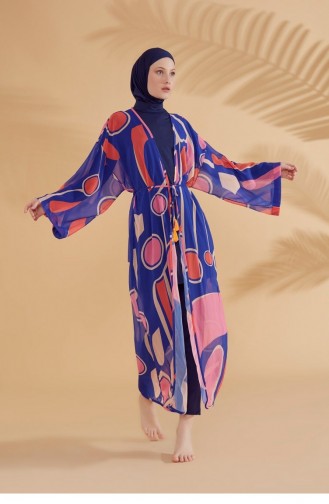 Geometrik Saks Kimono Kaftan P2339