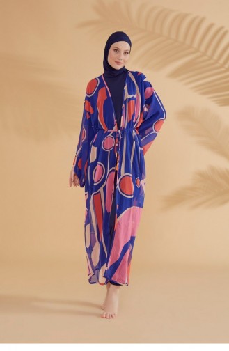 Geometrik Saks Kimono Kaftan P2339